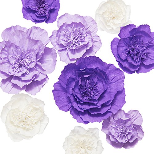 Ling Moment de fleur en papier Couleurs mélangées Cream White+light Violet+violet（large 9pcs）