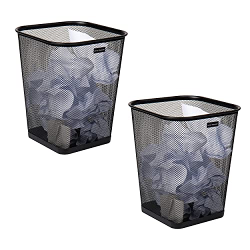 Mind Reader Mesh Trash Can, Waste Paper Basket, Square, Office, Metal Mesh, 24.8L x 24.8W x 31.1H cm, Set of 2, Black
