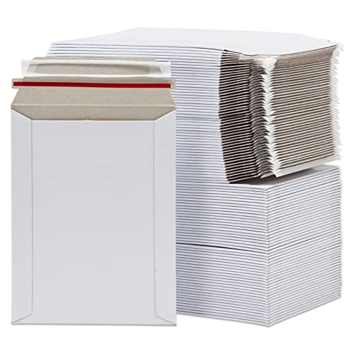 Juvale Lot de 100 enveloppes rigides en carton épais auto-adhésives pour expédition de photos, documents, cartes à collectionner (15,2 x 20,3 cm) – 550 g/m² (blanc)