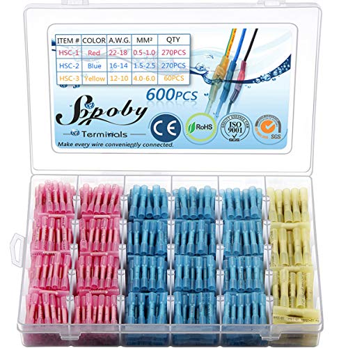 600 PCS Heat Shrink Butt Connectors Sopoby Electrical Connectors Wire Terminals Insulated Waterproof Marine Automotive Copper Connectors