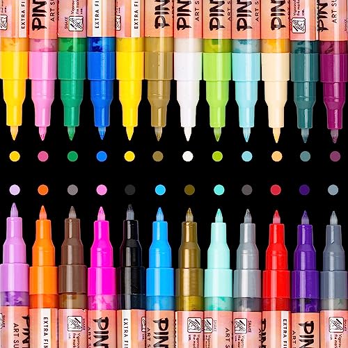 PINTAR Fine Tip Paint Pens For Rock Painting Art - 24 Pack Acrylic Fine Point Pens for Wood, Glass, Metal and Ceramic - Water Resistant and Quick Drying Ink For Arts & Crafts.