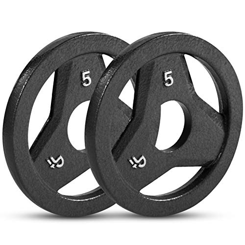 Day 1 Fitness Cast Iron Olympic 2-Inch Grip Plate for Barbell, 5 Pound Set of 2 Plates Iron Grip Plates for Weightlifting, Crossfit - 2” Weight Plate for Bodybuilding