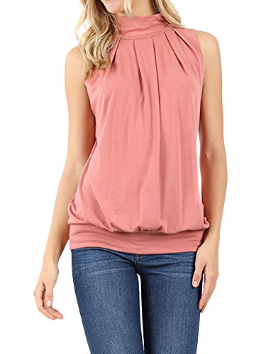 The Lovely Women Sleeveless Mock-Turtleneck Pleated Top with Waistband