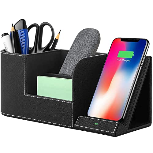 EasyAcc Wireless Charger Desk Stand Organizer Wireless Charging Station for iPhone 13/13 Pro Max/13 Pro/12 Series/11/XS Max/XR/X/8Plus/SE 2, Desk Storage Caddy Pen Pad Holder