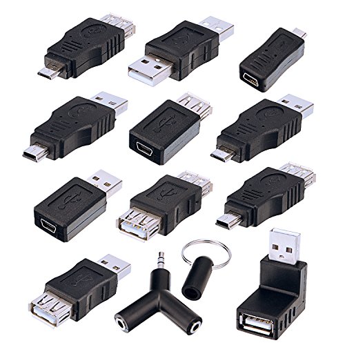 Sunmns OTG USB Mini Micro Male to Female Connector Adapter Converter, Support Data Sync and Charging, 13 Pieces