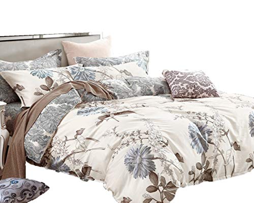 Swanson Beddings Daisy Silhouette Reversible Floral Print 3-Piece 100% Cotton Bedding Set: Duvet Cover and Two Pillow Shams (California King) (Comforter NOT Included)