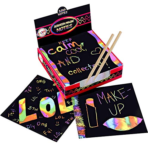Scratch Art Kit ââ‚¬â€œ Magic Scratch Off Notes & [2] Stylus Tools for Kids & Adults ââ‚¬â€œ 100 Black Paper Sheets ââ‚¬â€œ Create Colorful Rainbow Cards Bookmarks Notes Pictures & Other Art Without Ink