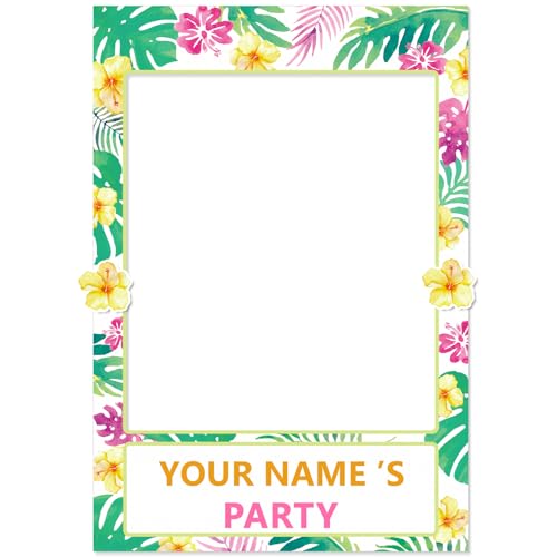 2 in 1 Luau Photo Booth Props Frame Party Supplies - Hawaiian Tropical Tiki Birthday Baby Shower Bridal Shower Wedding Decorations