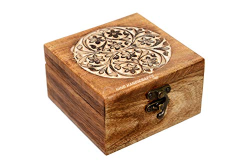 Antique Handmade Wooden Urn Tree of Life Engraving Handcarved Jewellery Box for Women-Men Jewel | Home Decor Accents | Decorative Boxes | Storage & Organiser (4.5" x 4.5" x 2.5", Whitewashed)