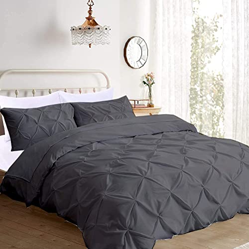 Bedding Kraft Soft Luxurious Pinch Pleated Duvet Cover 100% Egyptian Cotton 800 TC Stain Resistant Comforter Cover (Oversized King (98 x 120 Inch) (3-Piece), Elephant Grey)