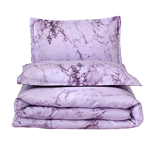 A Nice Night Marble Design Quilt Comforter Set Bed-in-a-Bag,Queen (Purple-Marble)