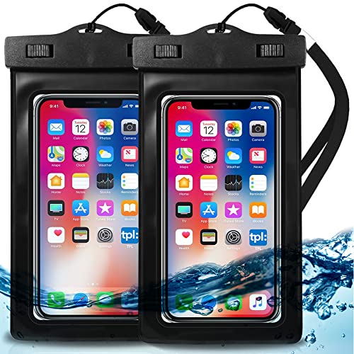 EcoGear FX Wasserdichte Handy-Tasche – Universal IPX8 Wasserdichte Handy Dry Tasche für iPhone X/8/8plus/7/7plus/6S/6/6S Plus, Samsung Galaxy S8/S7, Google Pixel HTC10 (Schwarz, 2 Stück)