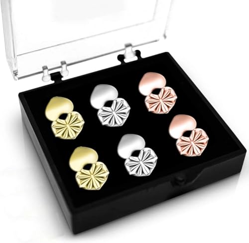 Advanced Premium Quality Earring Lifters | Back Lobe Ear Support | 3-Pair Set of Piercing Ear Lobe Back Lift | Sterling Silver, 18K Gold Plated and Rose Gold for Ear Lobe Reinforcement | Plus Bonus