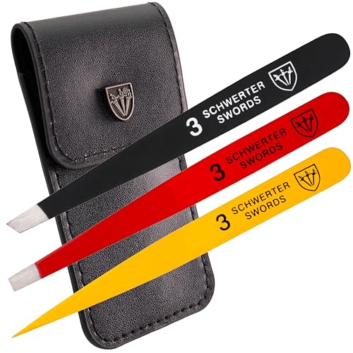 3 Swords Germany – Brand Quality Professional Stainless Steel Precision tweezer Set “Germany”, Slanted, Straight, Pointed Eyebrows Hair, Synthetic Leather case, Manicure Pedicure by 3 Swords (005380)