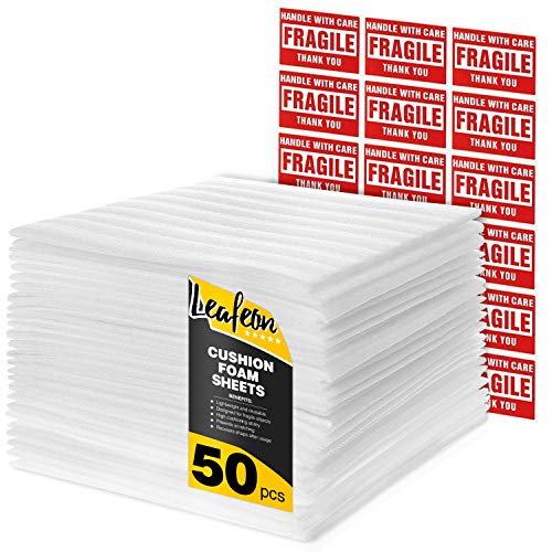 12" x 12" Foam Wrap Sheets for Packing Moving Shipping and Storage Supplies - Cushion Foam Wraps is Great Alternative to Air and Bubble Cushioning Wrap - 50 Pack