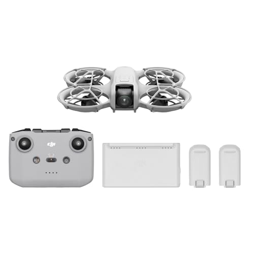 Bundle Fly More DJI Neo, Mini Drone avec Caméra 4K UHD pour Adultes, Drone Suiveur qui Vole Seul de 135 g, Décollage du Creux de la Main, Suivi de Sujet, QuickShots, avec RC-N3 et 3 Batteries