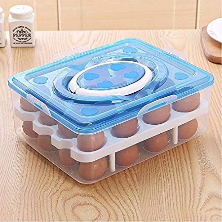 Vachan Creation 32 Grid Egg Box Kitchen Refrigerator/32 Egg Plastic Grate Storage Container Box/Vegetable Holder/Food Organizer/Egg Storage Basket.Double Layer All in One Egg Storage Box/Food Storage Box/Vegetable Storage Basket/32 Grid Egg Holder with Tray Plastic Carrier Cases/Double Layer Egg Box