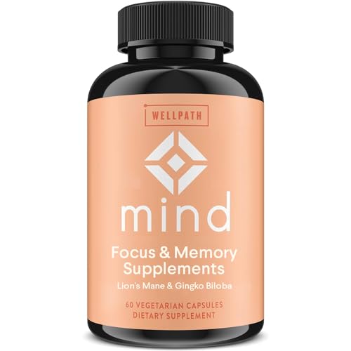 WellPath Mind Brain Supplement for Memory and Focus with Lion's Mane | Ginkgo Biloba and L-Theanine for Long Term Cognitive Support | Vegan, Non-GMO, 60 Ct