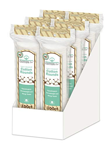 Cotton Too 100 Count Cotton Cosmetic Rounds, Premium, 6 Pack