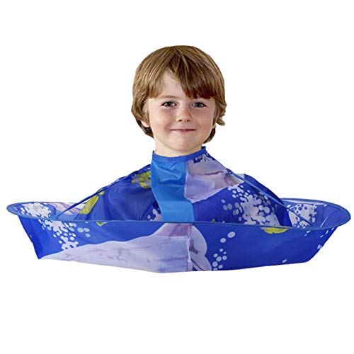 CCbeauty Professional Barber Cape for Kids Hair Cutting Cape,Haircut Cape, Waterproof Foldable Adjustable Haircut Catcher Umbrella, Hair Cutting Tools for Children,Dolphin