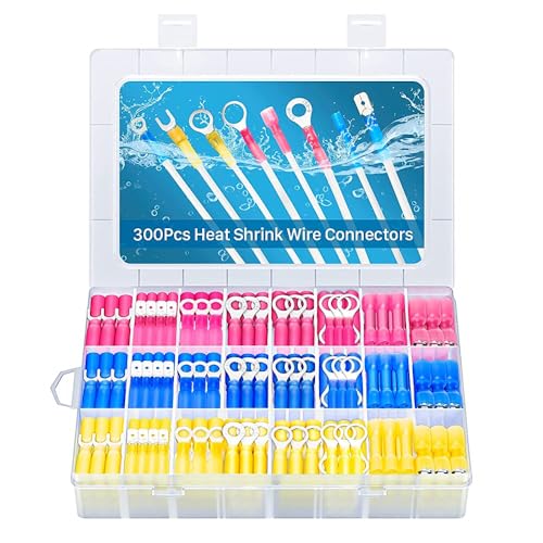 300 Pcs Heat Shrink Wire Connectors, Eventronic Heat Shrink Butt connectors,Waterproof Terminals Kit, Ring, Fork, Spade, Butt Terminal