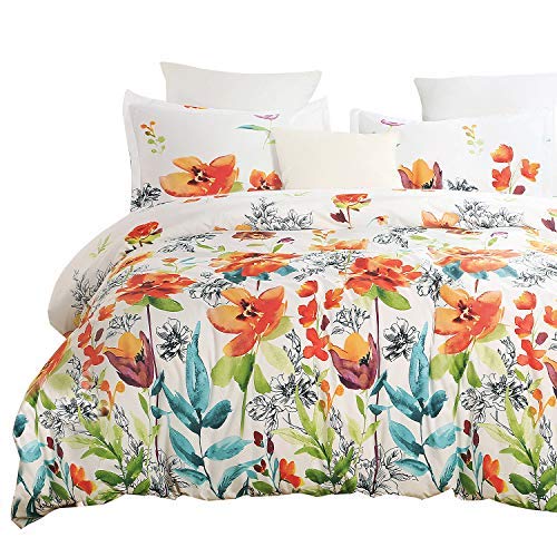Vaulia Soft Microfiber Duvet Cover Set Printed Flower Pattern - Red/Orange/ Yellow Multi-Color King