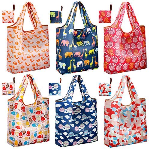 REGER 35 LBS Reusable Shopping Grocery Bags Foldable, Durable Rip Stop Nylon Fabric Cloth Tote, Washable and Recycle Gift Bag with Pouch, Compact and Light Weight for Camping, Outdoor, Storage