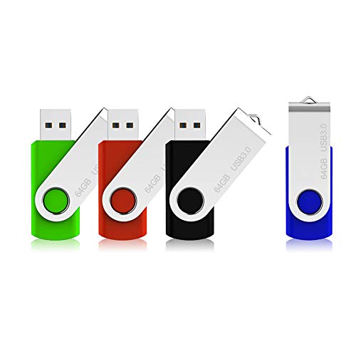 JUANWE USB Flash Drive 4 Pack 64GB USB 3.0 Jump Drive Pen Drive Swivel Design (4 Mixed Color)
