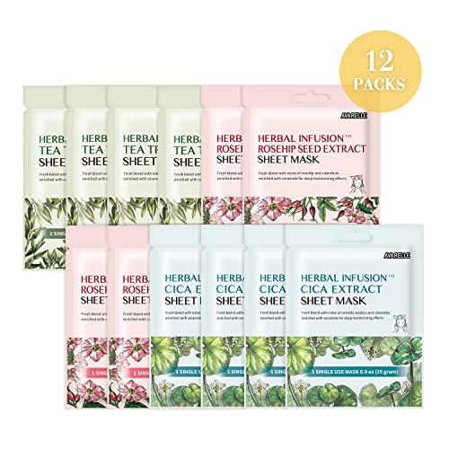 AVARELLE Masque en feuille d'extrait de CICA à base de plantes enrichi en huile de calendula pour l'acné… (mélangé)