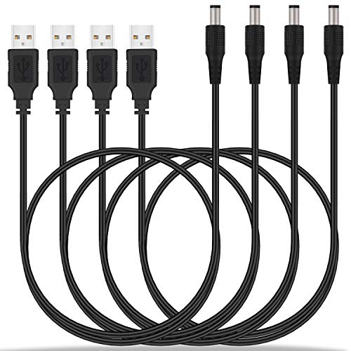 aceyoon 5V DC Power Supply 3ft, 4 Pack USB to 5.5mm x 2.1mm Barrel Connector, DC 5V 2A Power Cord Compatible for Laptop, Notebook, HUB Splitter, Router, LED Lights, USB Speaker