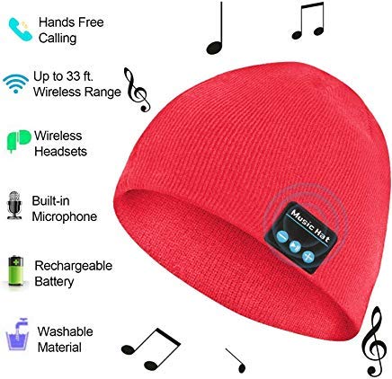 Bluetooth-Mütze, Bluetooth Beanie, kabelloses Bluetooth-Headset, integrierte Stereo-Lautsprecher, geeignet für Outdoor-Sportarten rot