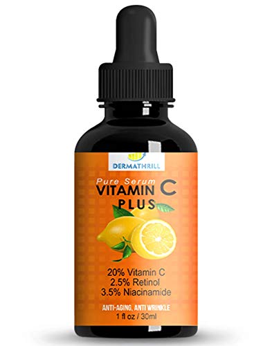 Pure Vitamin C- Plus Serum for Face - Highest Professional Grade w/L Ascorbic Acid, Retinol, Hyaluronic Acid, Argan Oil, Niacinamide - Best Natural Facial Serum For Anti Aging, Anti Wrinkle - 1 FL OZ