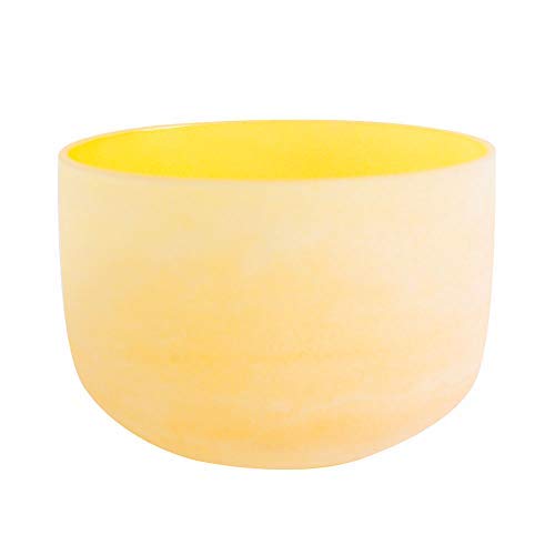 ENERGYSOUND 432Hz Perfect Pitch E Solar Plexus Chakra Yellow Color Frosted Quartz Crystal Singing Bowl 8 inch mallet & O-ring included