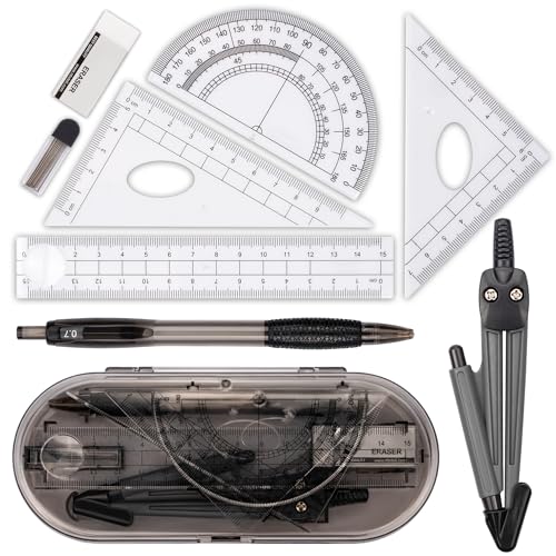 Maths Set Geometry Set Muscccm Compass Set 8 Pieces School Supplies Drawing Compass Protractor Set Rulers for Student in Carry Case