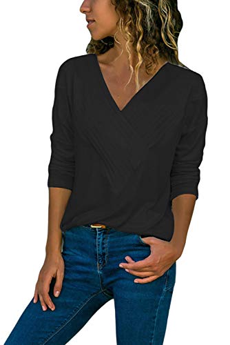 Grace's Secret Long Sleeve Deep V Neck Loose Casual Top for Women Stripes Printed