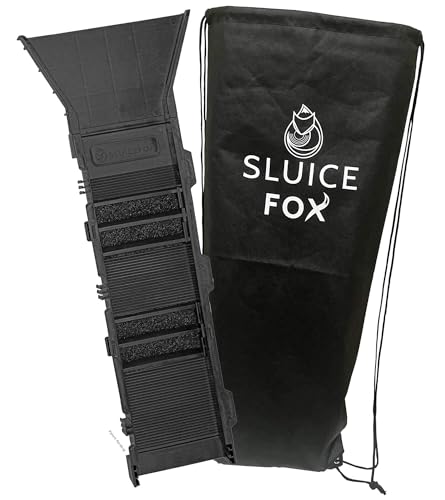 Sluice Fox Portable Expandable Sluice Box for Gold Mining and Prospecting; Includes Miner's Moss, Hungarian Style riffles, and deep V riffles. 31-Inch Length Sluice Box and Flare (Black)
