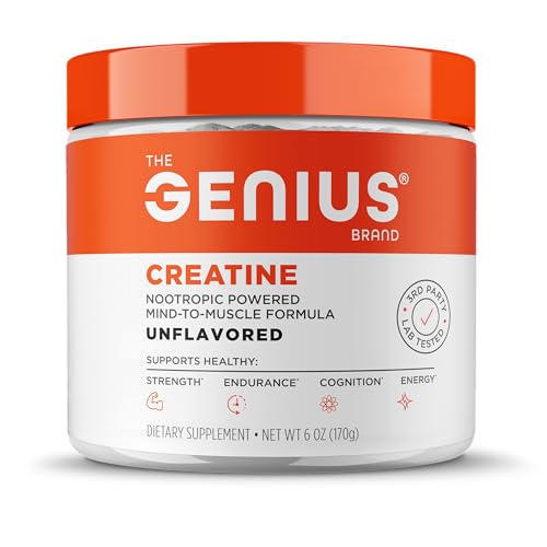 Genius Micronized Creatine Monohydrate Powder, Post Workout Supplement, Unflavored - 100% Naturally Flavored & Sweetened - Supports Muscle Building, Cellular Energy & Cognitive Function – 170g