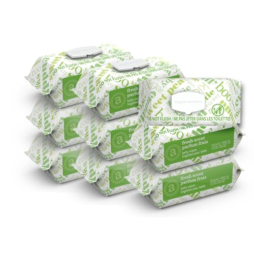 Amazon Elements Baby Wipes, Fresh, Flip-Top Packs, 810 Count, 9 Packs of 90 Counts