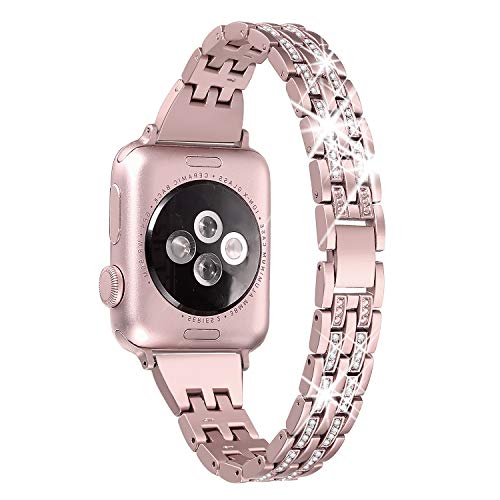 Secbolt Bling Armbänder kompatibel mit Apple Watch 38 mm, 40 mm, 41 mm, 42 mm (Serie 10), für Damen, iWatch SE Serie 10, 9, 8, 7, 6, 5, 4, 3, 2, 1, eleganter Schmuck, Metall-Armband, Diamant-Strass,