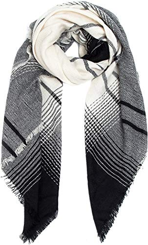 Blanket Scarf Women Wrap Infinity Shawl - Black Wool Scarves Tartan Oversized Long