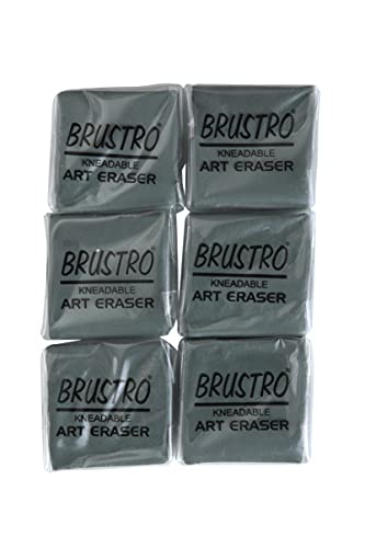 Brustro Kneadable Art Eraser | Pack of 6 | Ideal for Students and Adults, Soft, Durable, Charcoal, Cleaning, Lightening, Correction of Drawings, Sketching, Art, Fineart, School, Office Use