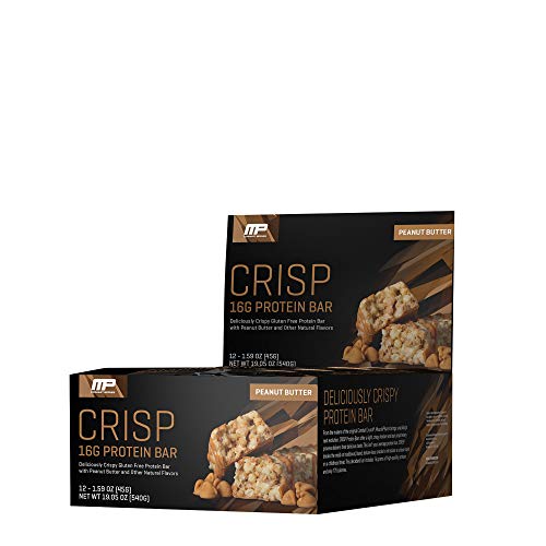 MusclePharm Crisp Protein Bar, 16 Grams of Protein, Delicious Protein Bar, Banned-Substance Tested, Peanut Butter, Non-GMO, Gluten-Free, Low in Sugar and Carbs, 12 Servings