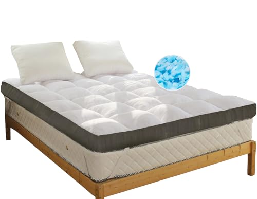 WhatsBedding 4 Inch Memory Foam Mattress Topper Cal-King Size Memory Foam Filled Warming Cooling Fluffy & Soft 100% Air Fabirc Tops Pillow Top, Anti-Slip Bottom, 4 Elastic Straps, 84x72x4 Inch