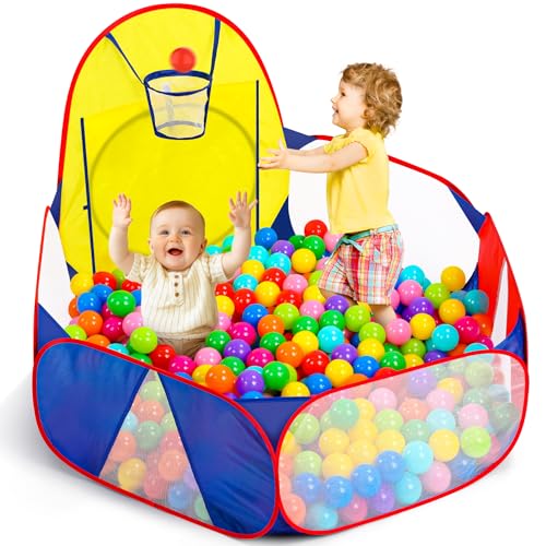 eocol Kids Ball Pit Large pop upã‚â Childrens Ball pitsã‚â tentã‚â for toddlersã‚â playhouseã‚â Baby crawlã‚â playpen with Basketball Hoop and Zipper Storage Bag, 4 ft/120cm, Balls not Included