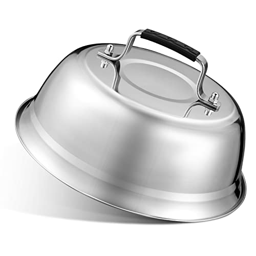 HOUSE AGAIN Dôme à fromage – 2,5 mm d'épaisseur en acier inoxydable – Accessoires de gril rond durable, couvercle de cuisson à la vapeur – Poignée résistante à la chaleur pour grill plat