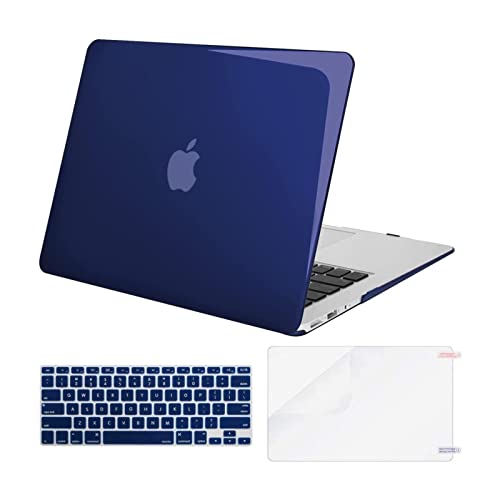 MOSISO Coque rigide en plastique, coque de clavier et protection d'écran uniquement compatible avec MacBook Air 13" (modèles : A1369 & A1466, ancienne version 2010–2017), bleu marine cristal