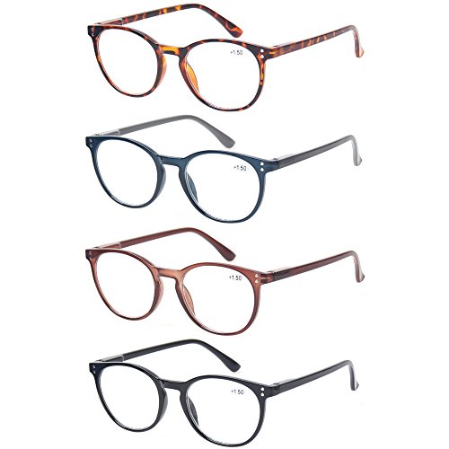 4 Pack Retro Round Reading Glasses Men Women Spring Hinges Lightweight Quality Readers (2.0, 4 Mix Color)