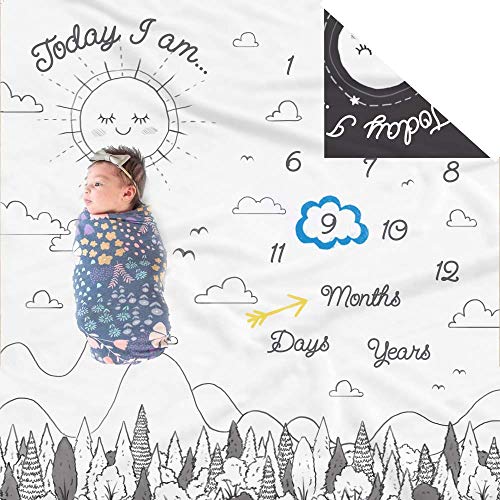 Doppelseitige monatliche Baby-Meilenstein-Decke - Monatsdecke für Babybilder | Fotodecke mit Baby-Foto-Requisiten | monatliche Decken für Neugeborene | Baby Junge Mädchen Meilensteindecke (Schwarz und Weiß)