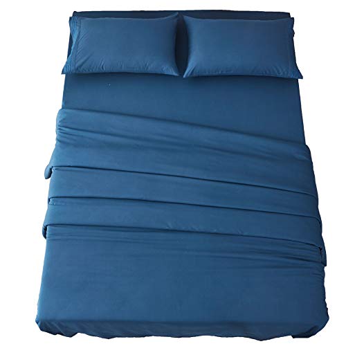 SONORO KATE Bed Sheet Set Super Soft Microfiber 1800 Thread Count Luxury Egyptian Sheets 18-Inch Deep Pocket Wrinkle and Hypoallergenic-4 Piece(California King, Navy Blue