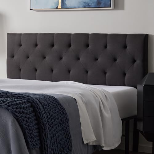 LUCID Mid-Rise Upholstered Headboard Diamond-Tufting, Wood, Charcoal, US King
